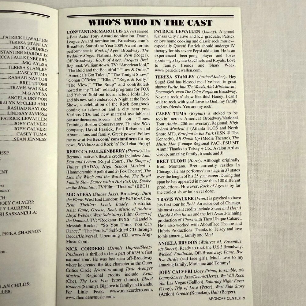 Rock of Ages Playbill Aronoff Center Cincinnati OH 2010 Broadway Across America - Picture 5 of 11